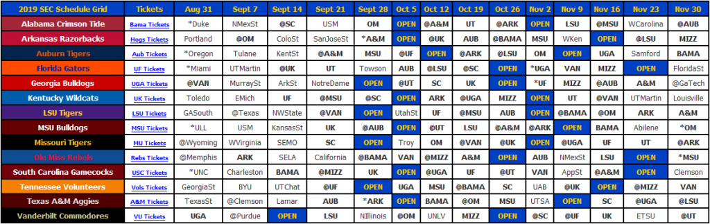 2019 SEC Football Schedule