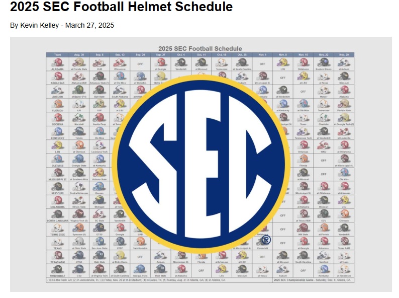 SEC Football Helmet Schedule